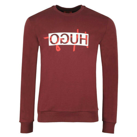 New HUGO BOSS Men's Long Sleeve Graphic Logo Sweat Shirt Wine Pullover Size M - evorr.com