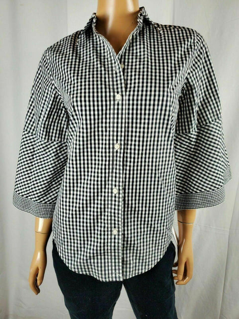 New Lauren Ralph Lauren Women 3/4 Sleeve Blue Check Blouse Top Collared Size XS - evorr.com