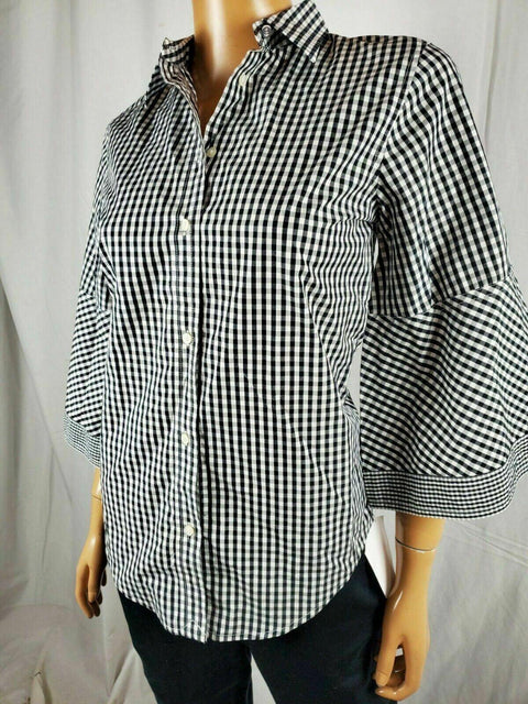 New Lauren Ralph Lauren Women 3/4 Sleeve Blue Check Blouse Top Collared Size XS - evorr.com