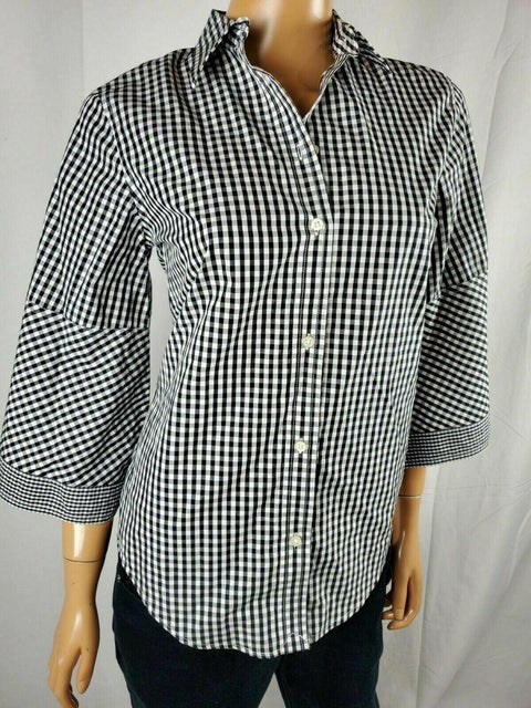 New Lauren Ralph Lauren Women 3/4 Sleeve Blue Check Blouse Top Collared Size XS - evorr.com