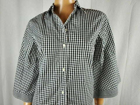 New Lauren Ralph Lauren Women 3/4 Sleeve Blue Check Blouse Top Collared Size XS - evorr.com