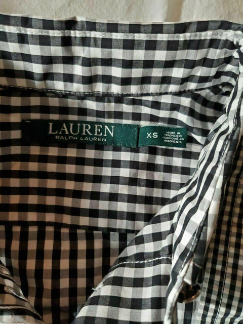 New Lauren Ralph Lauren Women 3/4 Sleeve Blue Check Blouse Top Collared Size XS - evorr.com