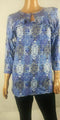 NY Collection Women Key-Hole Neck Blue Paisley Printed 3/4 Sleeves Blouse Top L