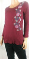 NY Collection Women's Scoop-Neck Floral Embroidered 3/4 Sleeves Red Blouse Top S
