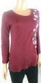 NY Collection Women's Scoop-Neck Floral Embroidered 3/4 Sleeves Red Blouse Top S