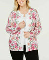 Karen Scott Womens Long Sleeves Button Front White Multi Floral Cardigan Plus 1X - evorr.com