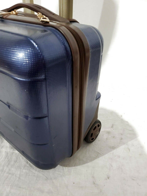 London Fog Brentwood 15" Under seat Luggage Carry On Suitcase Blue Hardcase