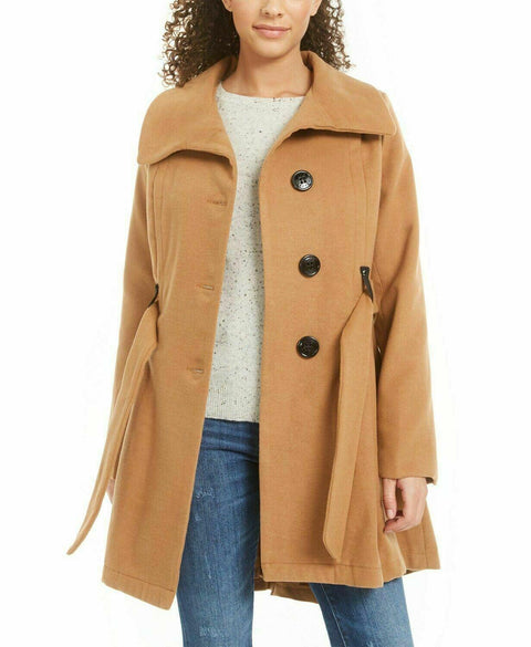 $159 NEW Madden Girl Women Belted Drama Skirted Coat Beige Camel Size M - evorr.com