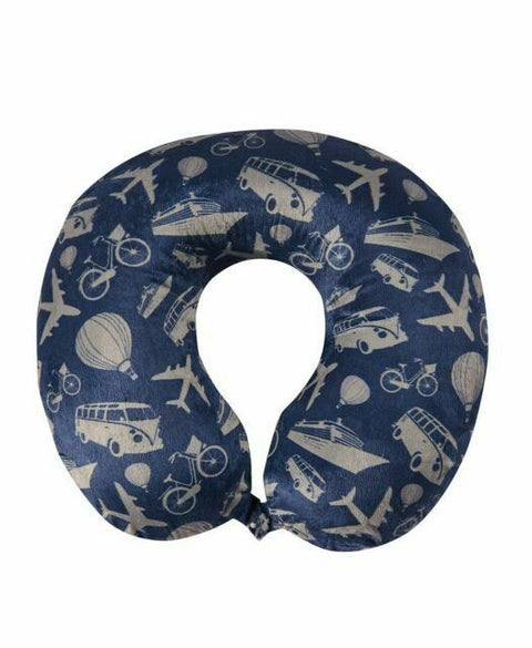 NWT Bon Voyage Travel Memory foam Neck Pillow Blue Printed Soft Plush