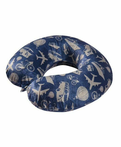 NWT Bon Voyage Travel Memory foam Neck Pillow Blue Printed Soft Plush