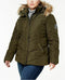 $119 NEW Madden Girl Women's Olive Faux Fur Hooded Puffer Coat Jacket Size L