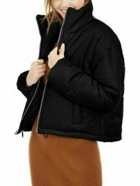 New Celebrity PINK Women Black Puffer Jacket Coat Zipper Up Pocketed Size S