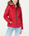 New Celebrity PINK Women's RED Puffer Jacket Coat Faux Fur Trim hood Size L