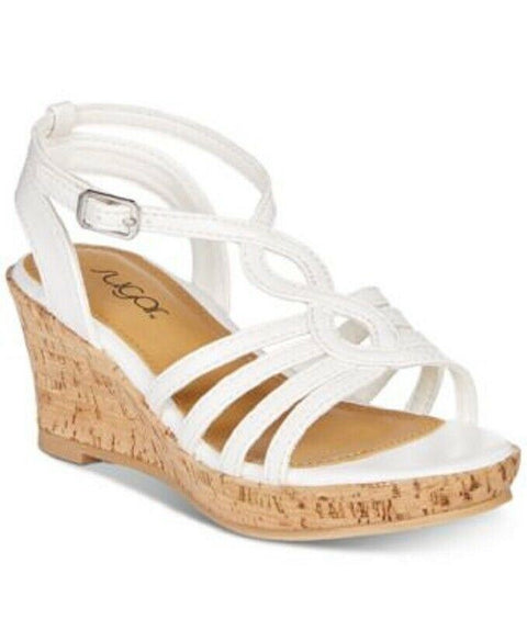 New Sugar Girls White Vanilla Bean Wedge Sandals Strappy Size US 5 M