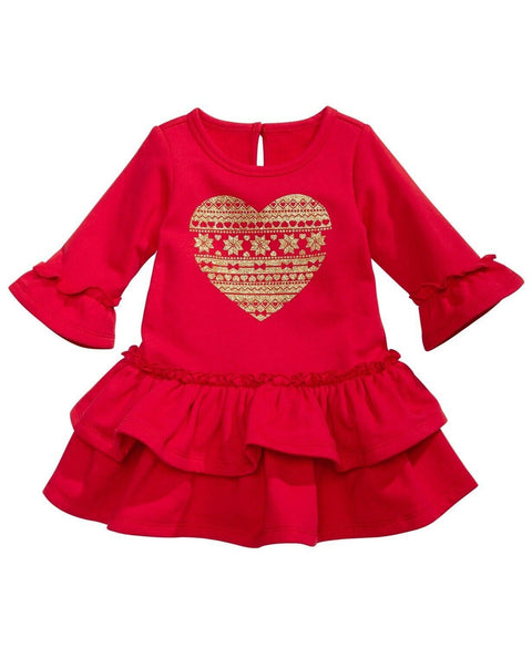 First Impressions Baby Girls Red Sparkle Heart Ruffled Terry Dress 3-6 Months