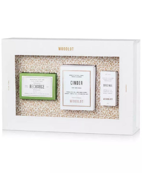 WOODLOT 3-Pc. Essentials Holiday Gift Set Recharge Soap Bar Cinder Candle Oil