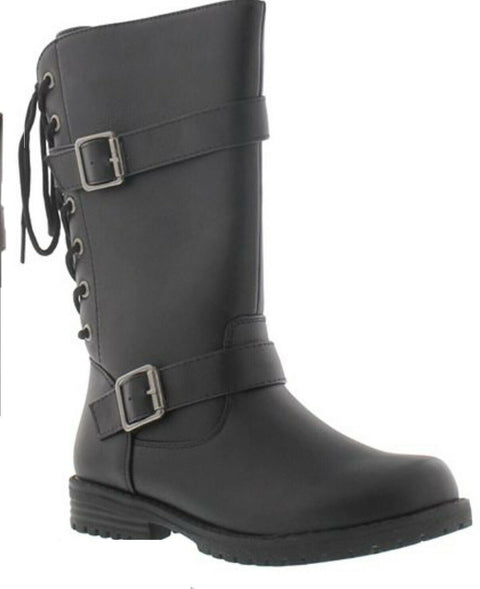 New Diamond Girl Big Girls Janice Lacey Boots Black Faux Leather Size 1