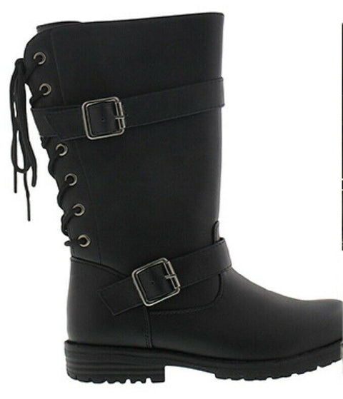 New Diamond Girl Big Girls Janice Lacey Boots Black Faux Leather Size 1