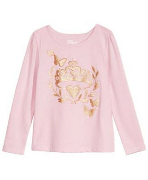 Epic Threads Girls Pink Graphic Butterfly Tiara Long Sleeve Blouse Top Size 5