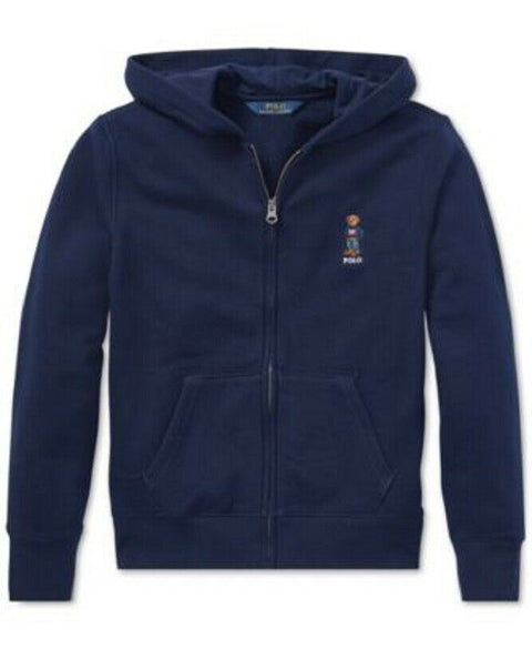 Polo Ralph Lauren Boys Blue Full Zip Bear Logo Long Sleeve Hoodie Sweatshirt 8
