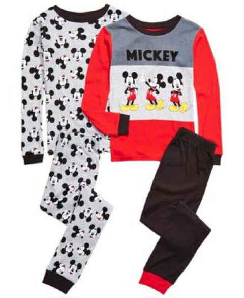 New Disney Boys 4-Piece Cotton Pajama Set Black Gray Size 2 Years