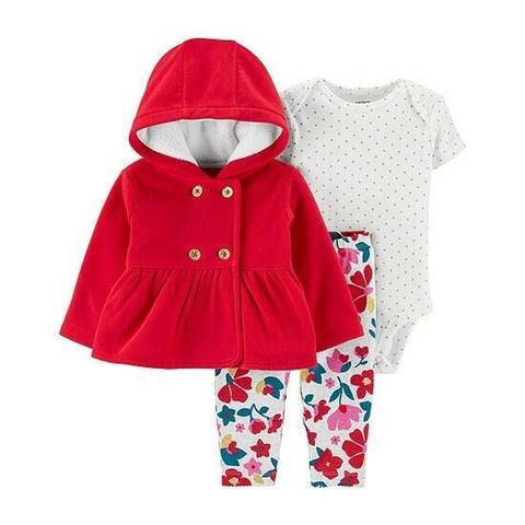 New Carters Baby Girls 3 Piece Hooded Jacket Set Red Holiday Bodysuit NewBorn