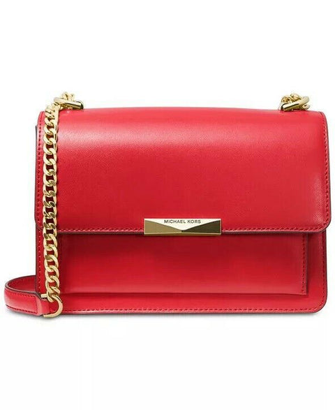 $228 New MICHAEL KORS Women's Jade Shoulder Bag Red Leather Chain Hand Bag