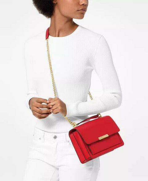$228 New MICHAEL KORS Women's Jade Shoulder Bag Red Leather Chain Hand Bag