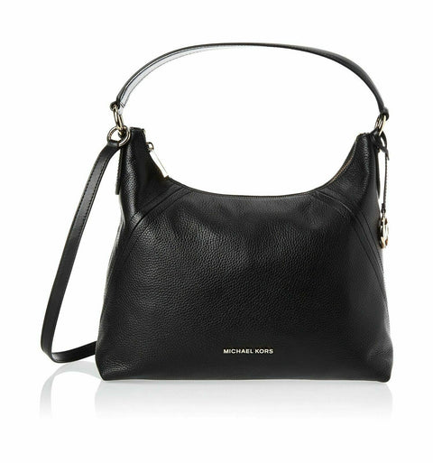 $198 New MICHAEL KORS Women's Leather Aria Large Shoulder Bag Black Handbag