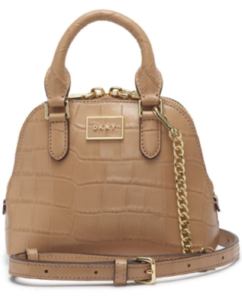 $148 New DKNY Women's Croc Embossed Leather Steffy Mini Dome Satchel Bag Sand