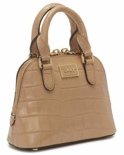 $148 New DKNY Women's Croc Embossed Leather Steffy Mini Dome Satchel Bag Sand