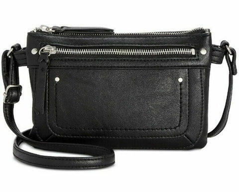 New INC CONCEPTS Women's Black Riverton Small Mini Crossbody Bag Faux Leather
