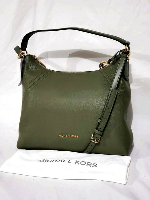 $198 New MICHAEL KORS Women's Leather Aria Large Shoulder Bag Handbag Green