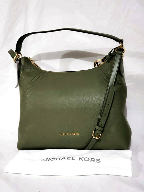 $198 New MICHAEL KORS Women's Leather Aria Large Shoulder Bag Handbag Green
