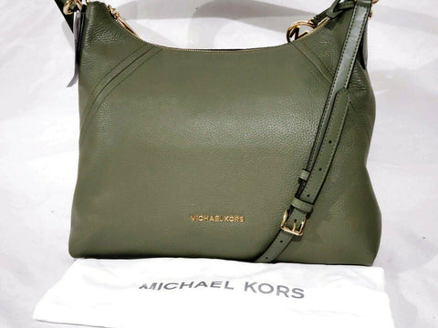 $198 New MICHAEL KORS Women's Leather Aria Large Shoulder Bag Handbag Green