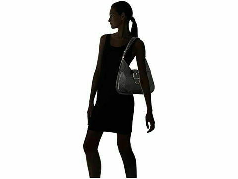 $298 MICHAEL KORS Women's Lillian Black Leather Gold Stud Buckle Shoulder Bag