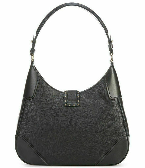 $298 MICHAEL KORS Women's Lillian Black Leather Gold Stud Buckle Shoulder Bag