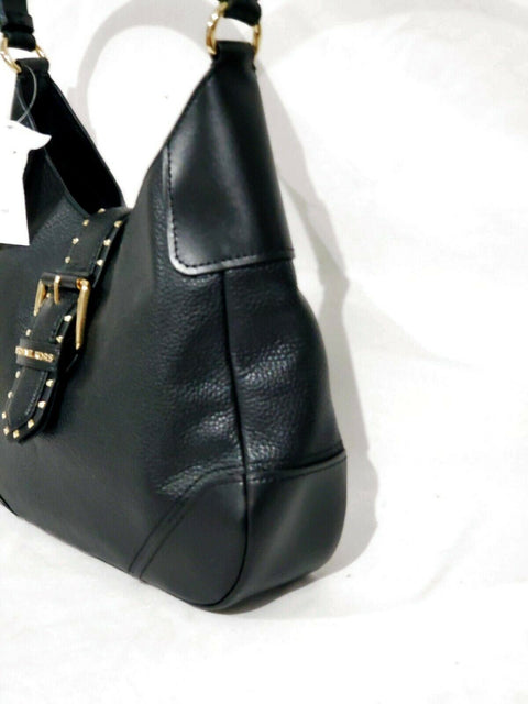 $298 MICHAEL KORS Women's Lillian Black Leather Gold Stud Buckle Shoulder Bag
