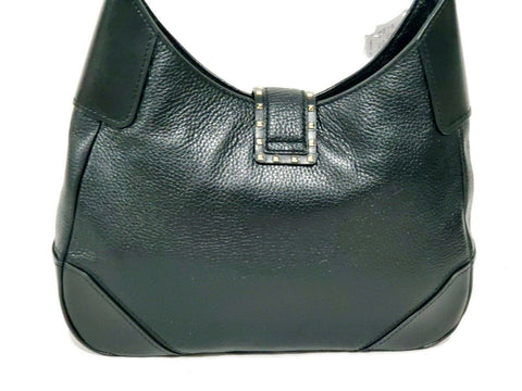 $298 MICHAEL KORS Women's Lillian Black Leather Gold Stud Buckle Shoulder Bag