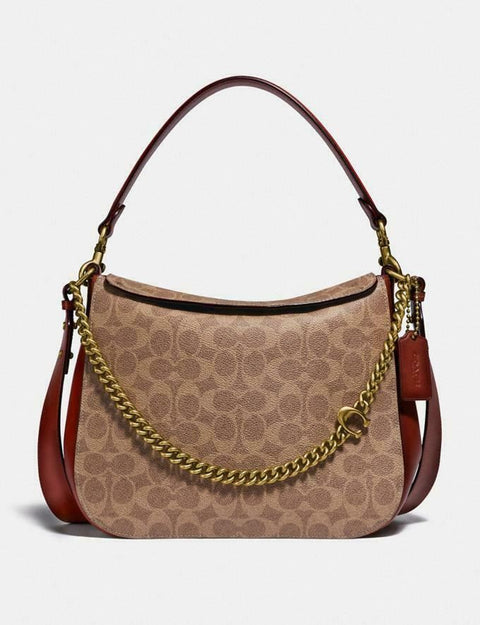 $350 New COACH Women's Signature Coated Canvas and Leather Logo Chain Hobo Bag