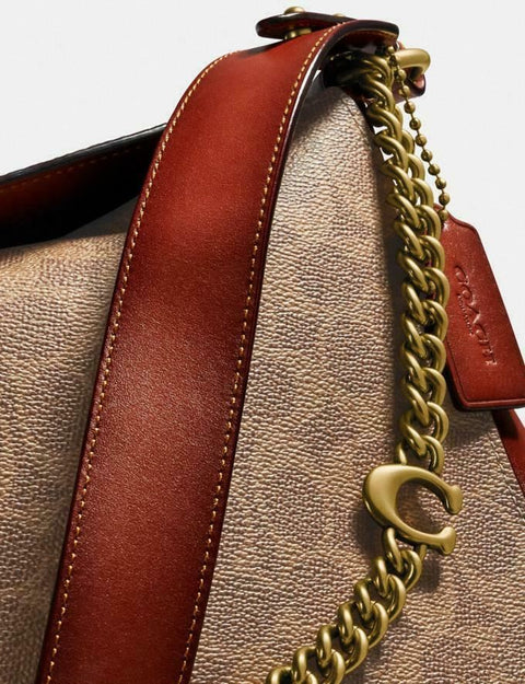 $350 New COACH Women's Signature Coated Canvas and Leather Logo Chain Hobo Bag
