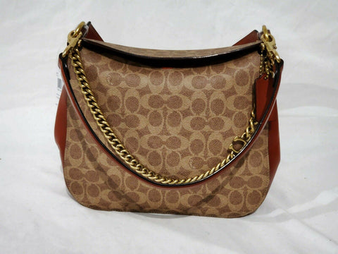$350 New COACH Women's Signature Coated Canvas and Leather Logo Chain Hobo Bag