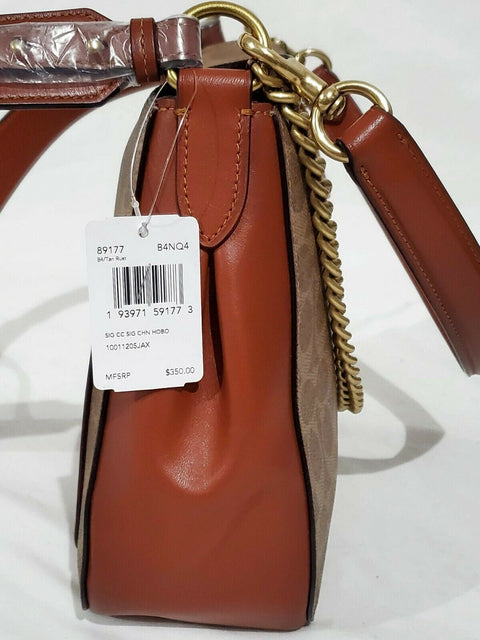 $350 New COACH Women's Signature Coated Canvas and Leather Logo Chain Hobo Bag
