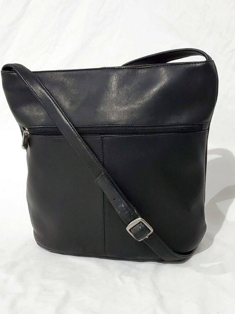 $149 New ROYCE Women's Leather Vaquetta Black Shoulder Bag Large Zip Top