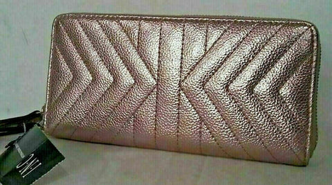 New INC Concepts Glam Metallic Quilted Zip-Around Credit Cards Wallet Rose