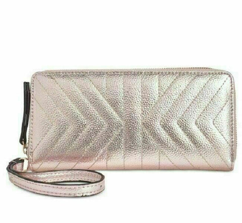 New INC Concepts Glam Metallic Quilted Zip-Around Credit Cards Wallet Rose