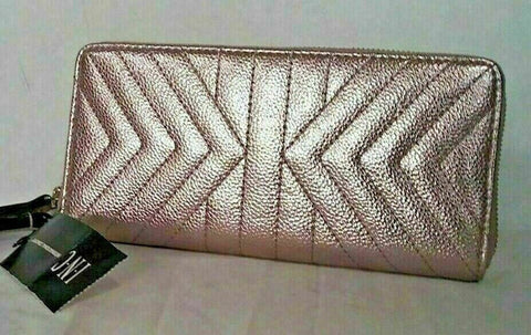 New INC Concepts Glam Metallic Quilted Zip-Around Credit Cards Wallet Rose