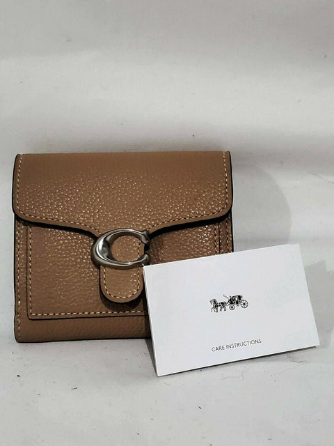 $150 New COACH Women's Tan Polished Pebble Leather Tabby Small Wallet