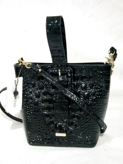 $265 BRAHMIN FAITH MELBOURNE EMBOSSED LEATHER BUCKET SHOULDER BAG BLACK