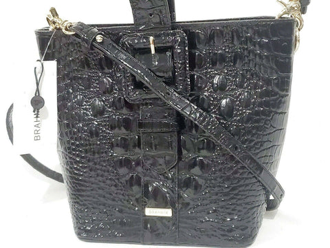 $265 BRAHMIN FAITH MELBOURNE EMBOSSED LEATHER BUCKET SHOULDER BAG BLACK